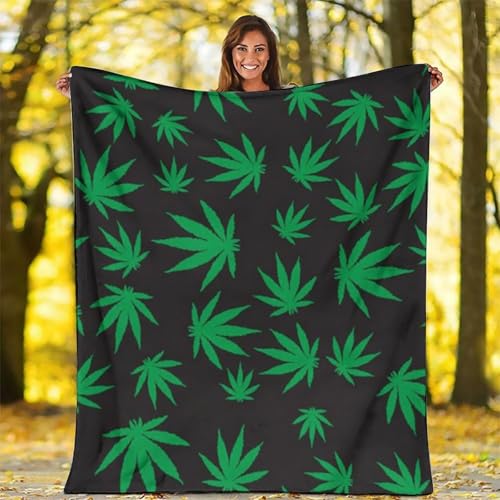 Green Leaf Throw Blanket Super Soft Cozy Flannel Blanket for Women Men Kids Lightweight Blanket for Home Decor 5040