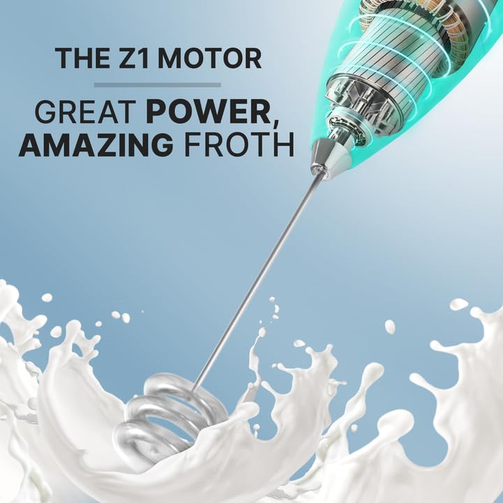 Image of Zulay Powerful Milk Frother for Coffee with Upgraded Titanium Motor - Handheld Electric Whisk, Milk Foamer, Mini Mixer & Coffee Blender for Frappe, Latte, Matcha, No Stand - Pristine Teal
