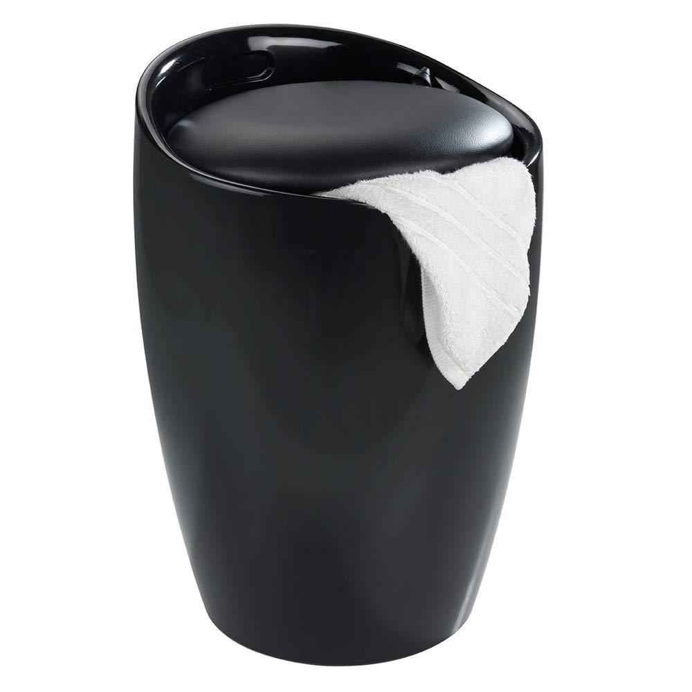 WENKO Badhocker Mod. Candy Schwarz, Hocker mit Stauraum für das Badezimmer und Wohnzimmer, integrierter Wäschesammler, ABS-Kunststoff, BPA-frei, Fassungsvermögen 20 L, Ø 36 x 50,5 cm