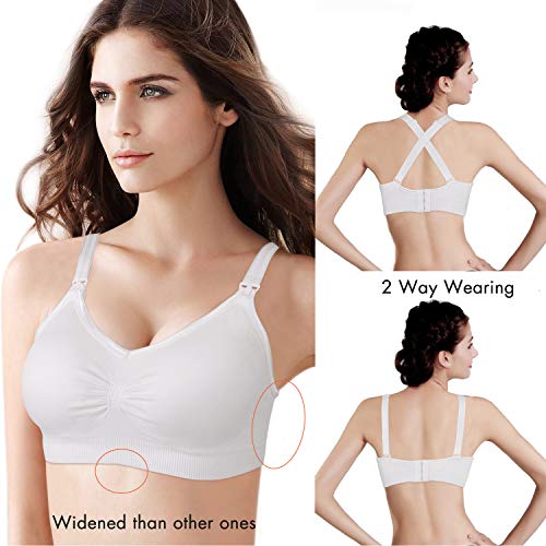 Image of Angelhood Womens Seamless Sleep Nursing Bra,Breastfeeding Maternity Bra with Remove Bra Pads Extenders Pack of 3