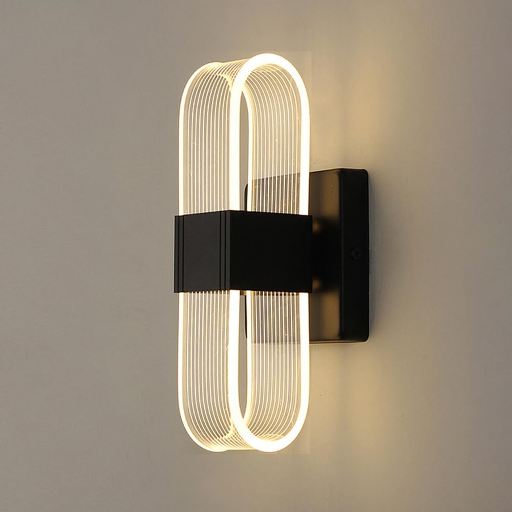 Mengjay Wall Lamp Dimmable Indoor, LED Wall Lights Dimmable 3000K/4500K/6000K Wall-Mounted Light for Living Room Bedroom Hallway Corridor Stairs (Black)