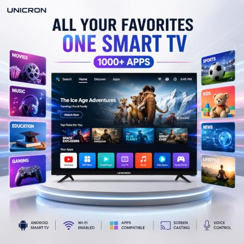 Image of UNICRON TE 32 Inch Android Smart TV, HD Ready LED Television for Home, Gaming, Office with WiFi, 30W Sound with Premium Frameless Design, Built in Apps