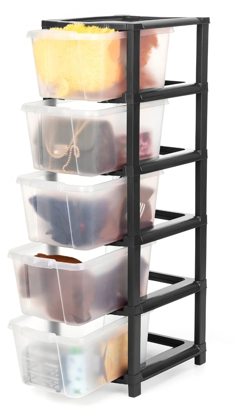 AVZEEGO Transparent 5 XL Plastic Modular Drawer System for Home, Office, Hospital, Parlor, School, Doctors, Home and Kids, Product Dimension When assembeled (31cmx39cmx96cm) (5XL)(Transparent)