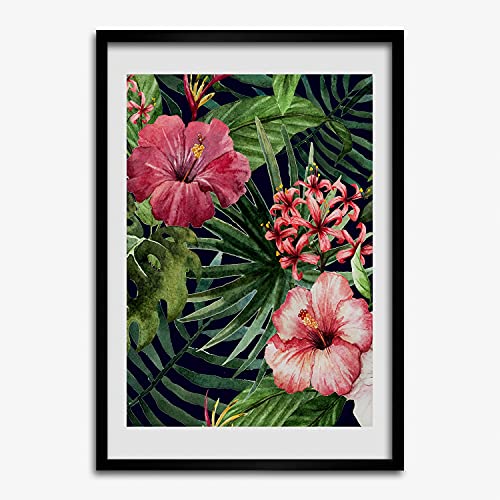 Affiche moderne motif hawaïen avec grand cadre photo bois MDF 50x70 cm Tulup