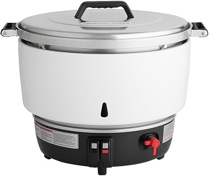 Natural Gas Commercial Rice Cooker and Warmer, 110 Cup Capacity, White, 24000 BTU, Removable Aluminum Pot, 20.25x17.125 Inches