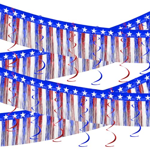 4Th Of July Decorations Set-2Packs 39 Feet Foil Fringe Garland Tinsel Streamers Red White And Blue Garland Backdrop Banner Table Skirts Independence Day Parade Float Patriotic Party