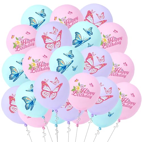 Tourima Globos de mariposa, 24 unidades, decoración de cumpleaños para niñas, decoración de cumpleaños infantil, mariposa, globos de cumpleaños para niñas, decoración de cumpleaños para niñas