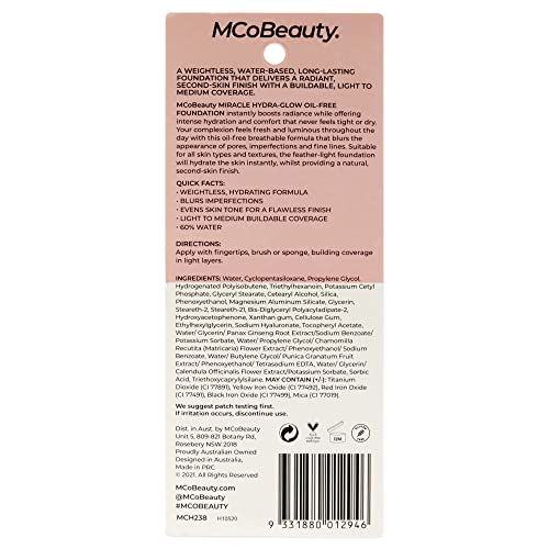 Mcobeauty Miracle Hydra Glow Oil-Free Foundation - Water-Based, Light-Medium Coverage - Features A Natural Satin Finish - Ultimate Radiant Base - With A Second-Skin Feel - Medium Buff - 1 Oz #TOP1