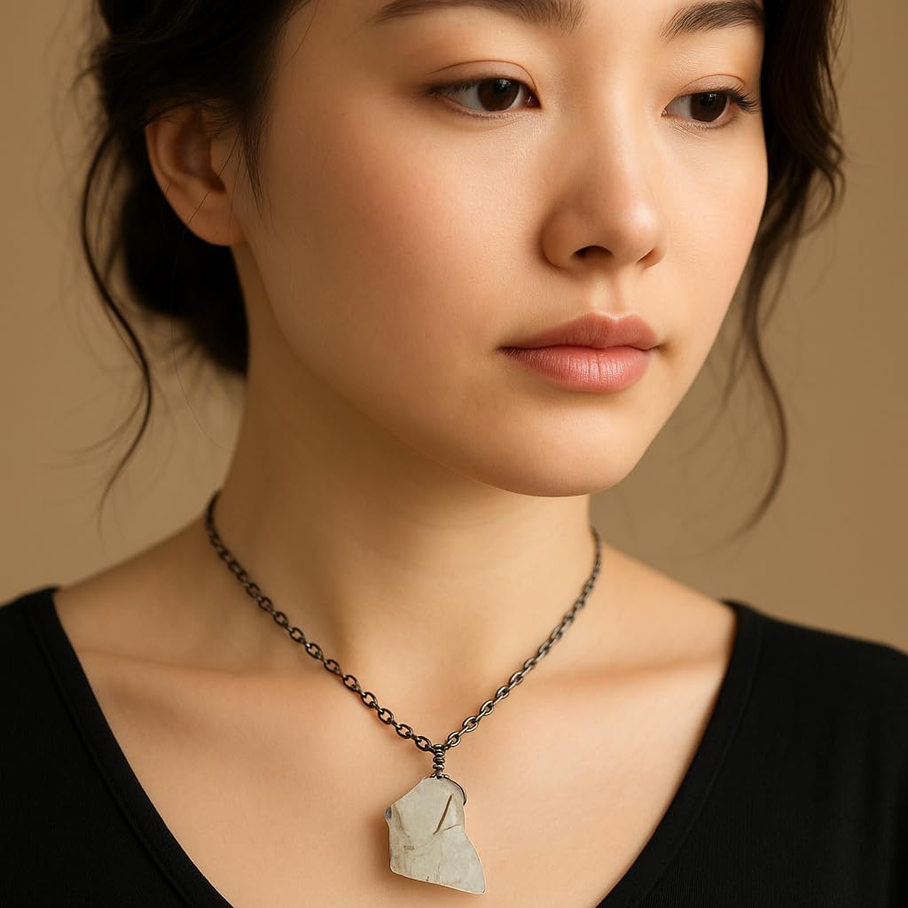 Raw Gemstone Pendant Necklace for Women |Natural Healing Crystal Rough Pendant 15–25 Carat | 8–14 mm Stone |Black Plated Chain 16+2 Inch Adjustable | Gift Jewelry - Image 2