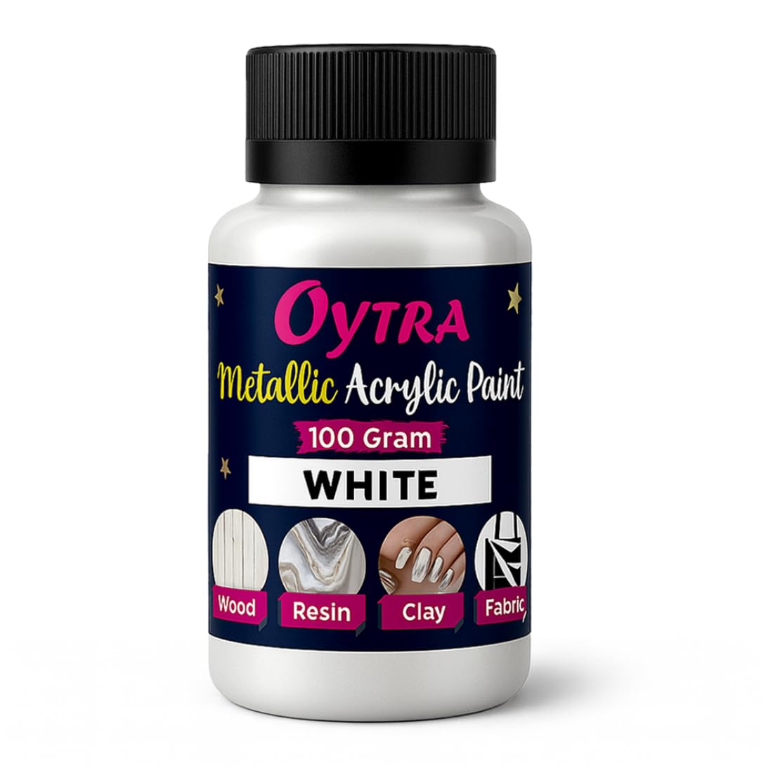 Oytra Metallic Colour Acrylic Paint Set 100 Grams Metal for DIY Art and Craft Shimmer Drop Color Set Glass Wood Wall Rock Car Steel Painting Drawings on Canvas (White)