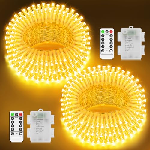 LYNNON LED Lichterkette Außen Batterie 2×100 LED Lichterkette Innen...