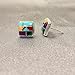 8mm Square Multicolor Southwestern Style 925 Sterling Silver Stud Earrings for Women - Simulated Gemstones