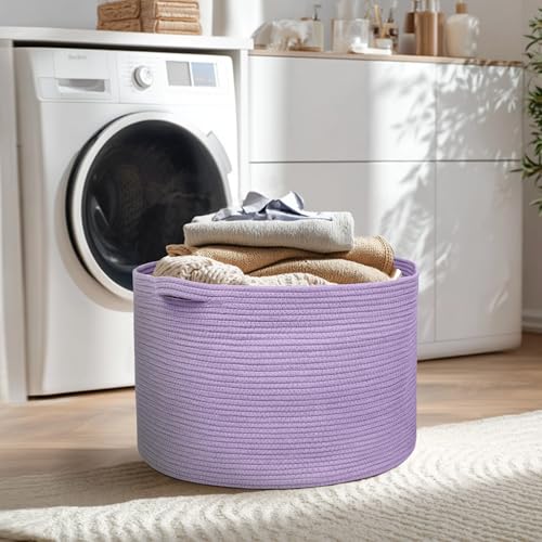 Image of MEGASKET 115L Extra Large Purple Storage Basket, 23.6 inch X 15.7 inch Jumbo Woven Cotton Rope Bin for Throw Blankets Pillows, Baby Laundry Basket, Dirty Clothes Organizer, Big Storage Box for Toys, Towels