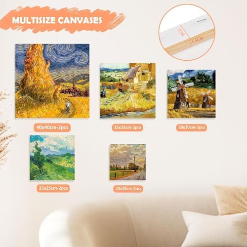 Bild 1 - Leinwand zum Bemalen, 10 Stück Keilrahmen Leinwand Set (40x40 35x35 30x30 25x25 20x20cm), Weiße Leinwände zum bemalen für Acrylfarben Ölgemälde, Canvas für Anfänger und Künstler