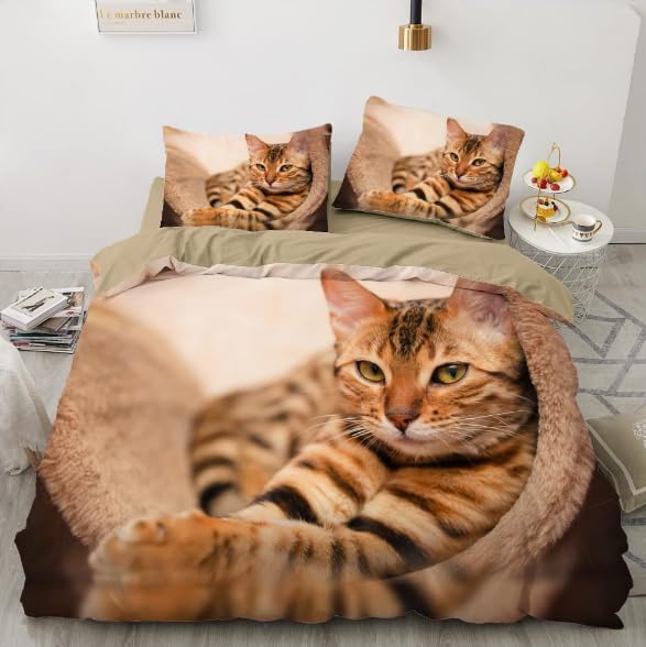 QBIDCSX Funda Nordica Cama 135 Gato atigrado Funda Edredon 230x220 cm y 1 Funda de Almohada 50x75 cm para Niñas Niños con Cremallera Suave Transpirable 110gsm Microfibra Fundas Nordicas