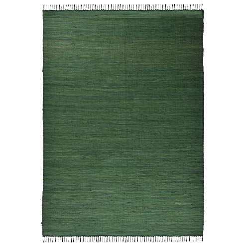 Theko Dhurry Rug - Alfombra de Tejido Plano 100% algodón, Tejida a Mano, Color Verde Oscuro, 40 x 60 cm