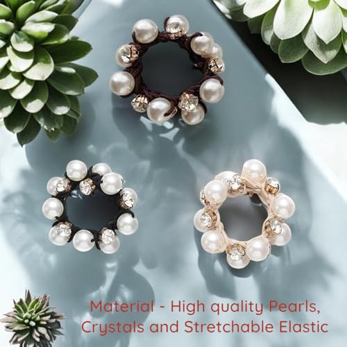 Frescorr (3 pcs) Luxury Pearl & Crystal RhineStone scrunchies for Women | Girls | Pack of 3 | Rubber Band | Hair Ties | Ponytail Holders |... - Image 2