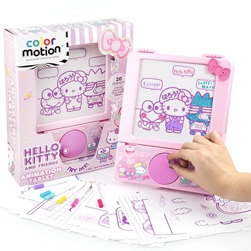 Hello Kitty and Friends Color Motion Animation Tablet - Turn Drawings Into Kitty With 20 Design Inserts, Coloring Markers, Drawing Pad, Sanrio Stuff, Sketch Pad, 8'W x 10.9'H