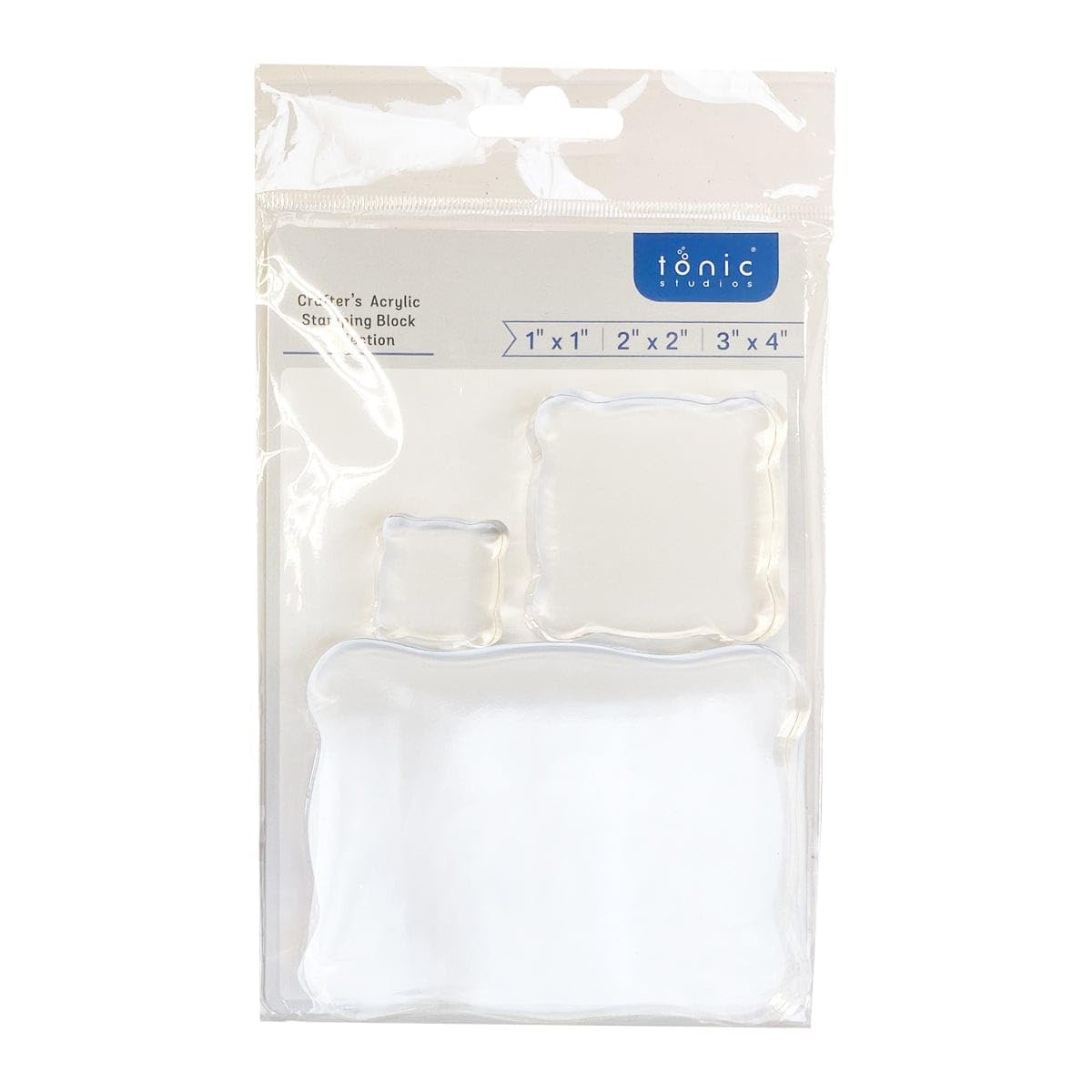 Tonic Studios Crafter's Acrylic Stamping Block Set (Pack of 3) - Includes 1"x1", 2"x2", and 3"x4" Blocks - Ergonomic Design for Comfortable Use with Photopolymer Clear Stamps
