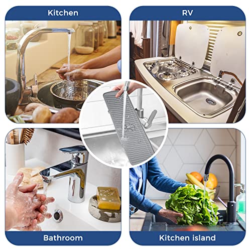 Image of XXL Silicone Faucet Handle Drip Catcher Tray Mat, Large Silicone Faucet Mat, Dish Soap Sponge Holder for Kitchen Sink Accessories, Drying Mat for Kitchen Counter & Bathroom Kitchen Sink Splash Guard