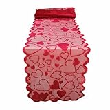 SaktopDeco Red Lace Table Runner Heart Runner 72 Inches Fireplace Mantle Scarf Cover Dinning Table Decoration