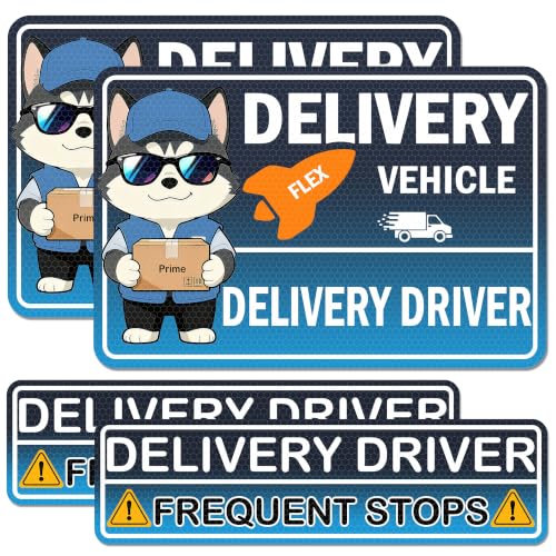 Image of 4 Pack Reflective Flex Delivery Driver Car Magnets,Heavy Duty Magnetic Delivery Signs,Professional Caution Frequent Stops Car Magnet Funny Decal Waterproof Magnetic Bumper Sticker - 30 Mil Thicknesses