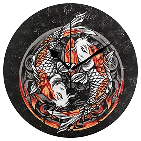 Sawhonn Fish Koi Japanese Animal Wall Clock Silent Non-Ticking Battery Operated Round Clocks for Boys Girls Home Room Bedroom Kids Cover
