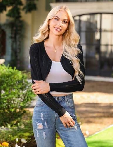 Totatuit Women's Long Sleeve Cropped Cardigan Open Front Bolero Shrugs for Dresses Fall Knit Crochet Cardigan4