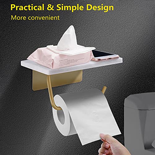 Toilet Paper Holder With Natural Marble Shelf For Bathroom Washroom,Wall Mounted Tissue Holder Suitable For Mega Roll.(White) #TOP3