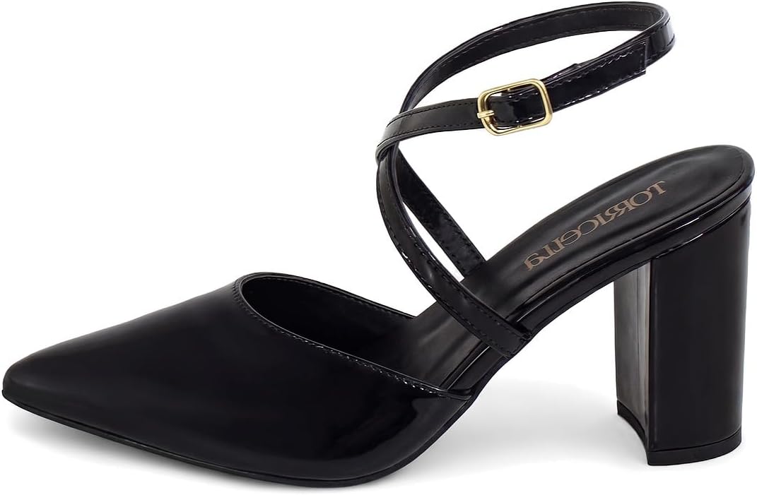 Scarpin Feminino Sapato Salto Alto Grosso 8cm com Tira Cruzada