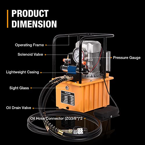 Image of Hydraulic Electric Pump 8.4Quart 2.1Gallon Double Acting Solenoid Valve 8L Hydraulic Power Pack Cylinder Electric Portable Pump, DB075-D2