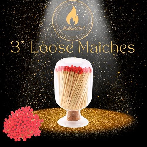 Image of 500 Count - 3 inch Long Red Color Matches | Three Inch Coloful Loose Wooden Safety Match Sticks for Candle Display | Refill Decorative Jar Holder Bottle | Striker Included