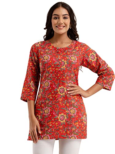 Image of feranoid Women Cotton Printed Straight Short Kurti