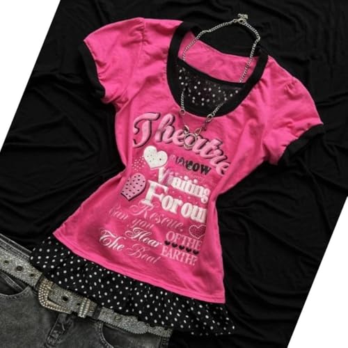 Image of Kawaii Cutecore Harajuku Y2k 2000s Tops Summer Preppy Aesthetic Alt Goth Emo Short Sleeve Graphic Tees