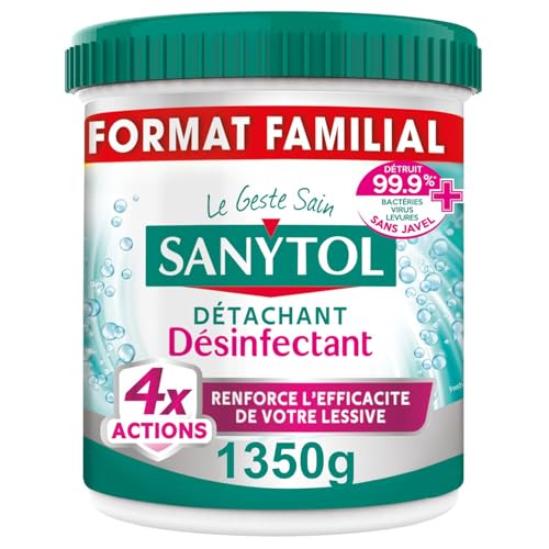Sanytol - Poudre Détachante Désinfectante Linge - 1,35kg - Bactéricide, Virucide - Sans Javel - 4 Actions dès 20°C