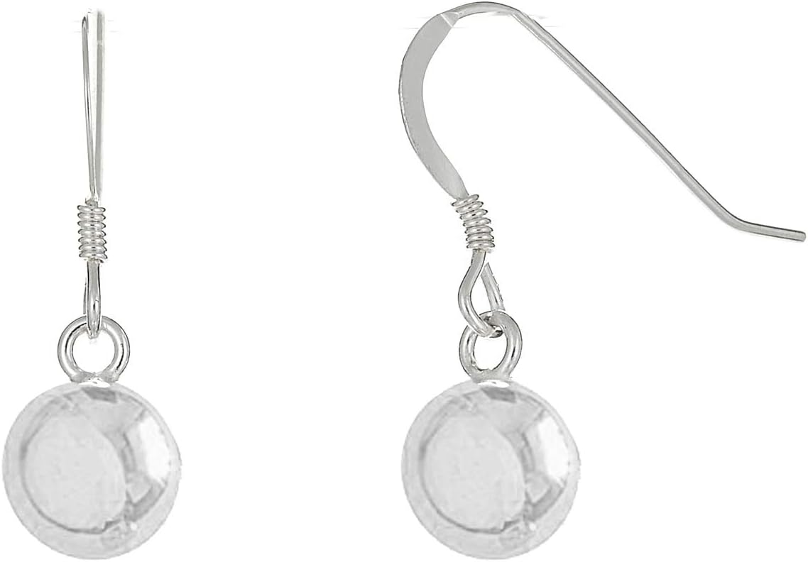 Ritastephens Sterling Silver Shiny Ball Dangle Drop Hook Clasp Earrings 8mm, 10mm