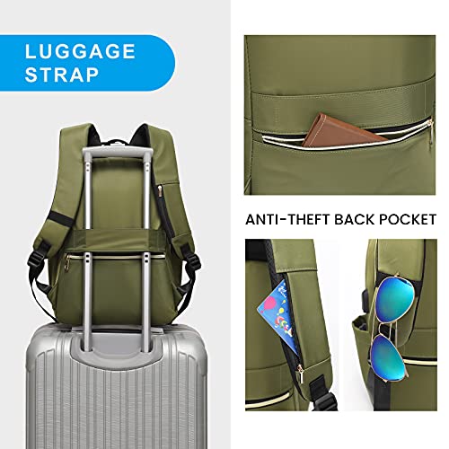 Modoker 15.6 Inch Laptop Backpack For Women, Quilted Work Backpack For Women Bookbag Teacher Backpack, Waterproof Travel Backpack With Usb Charging Port, Backpack Purse For Women Nurse, Green #TOP5