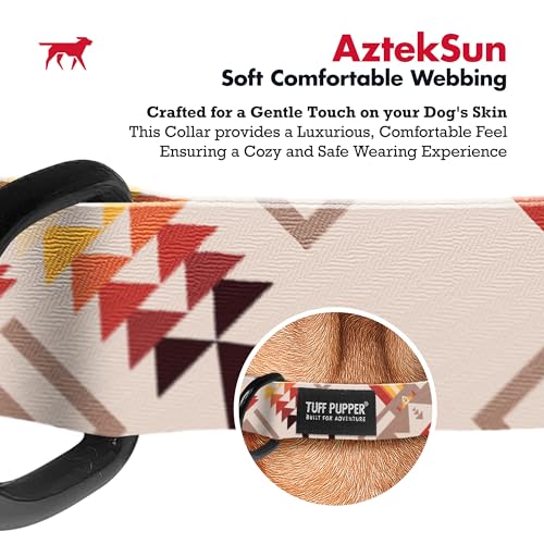 Image of Tuff Pupper Premium Adjustable Dog Collar for Medium Boy & Girl Dogs, Stylish Pattern Collars Designed in USA, Quick Release Buckle, AztekSun Print, Medium (1 Inch Wide x 13-18 Inch Neck)