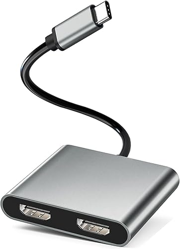 Dnkeaur Adaptador HDMI para monitores duales, adaptador USB C a HDMI dual 4K,Monitor dual tipo C a HDMI,Divisor USB C 2 monitores pantalla