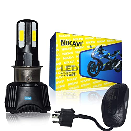 NIKAVI NO2H LED Headlights AC/DC Bulbs for Motorcycle – Low and High Beam Bulbs,(White) (NKVMHB001)