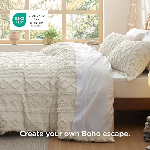 Image of Bedsure Boho Duvet Cover King Size, Soft & Comfortable Elegant Design Boho Bedding for Decoration, Machine Washable Comforter Cover for All Seasons,Includes 1 Duvet Cover & 2 Pillow Shams,Beige