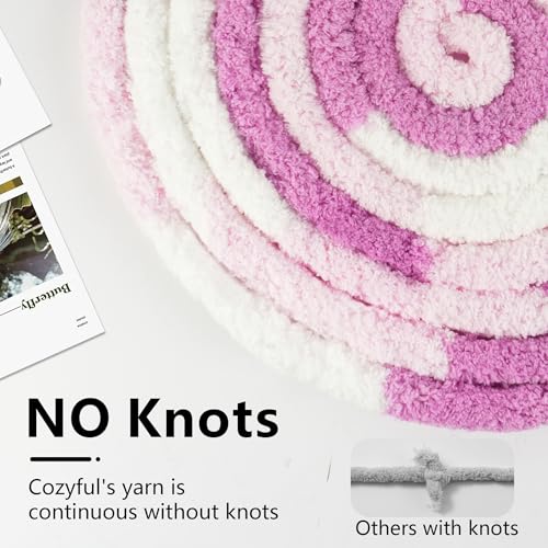 Image of Cozyful Chunky Yarn for Hand Knitting - #10 Chunky Chenille Blanket Yarn, Jumbo Big Thick Chunky Yarns for Crocheting, Tie Dye Bulky Knit Yarns, 8 Skein (20 yds 8 oz Each Skein), White & Pink & Rose