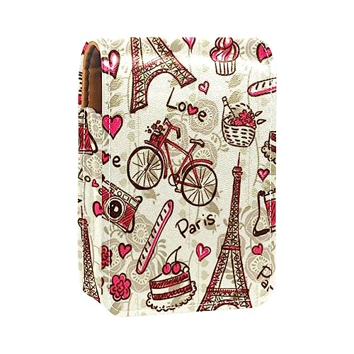 Étui de Rouge à lèvres de Maquillage pour l'extérieur Mini Sac Pochette cosmétique de Voyage,Vintage Paris Tour Eiffel Coeur Rose