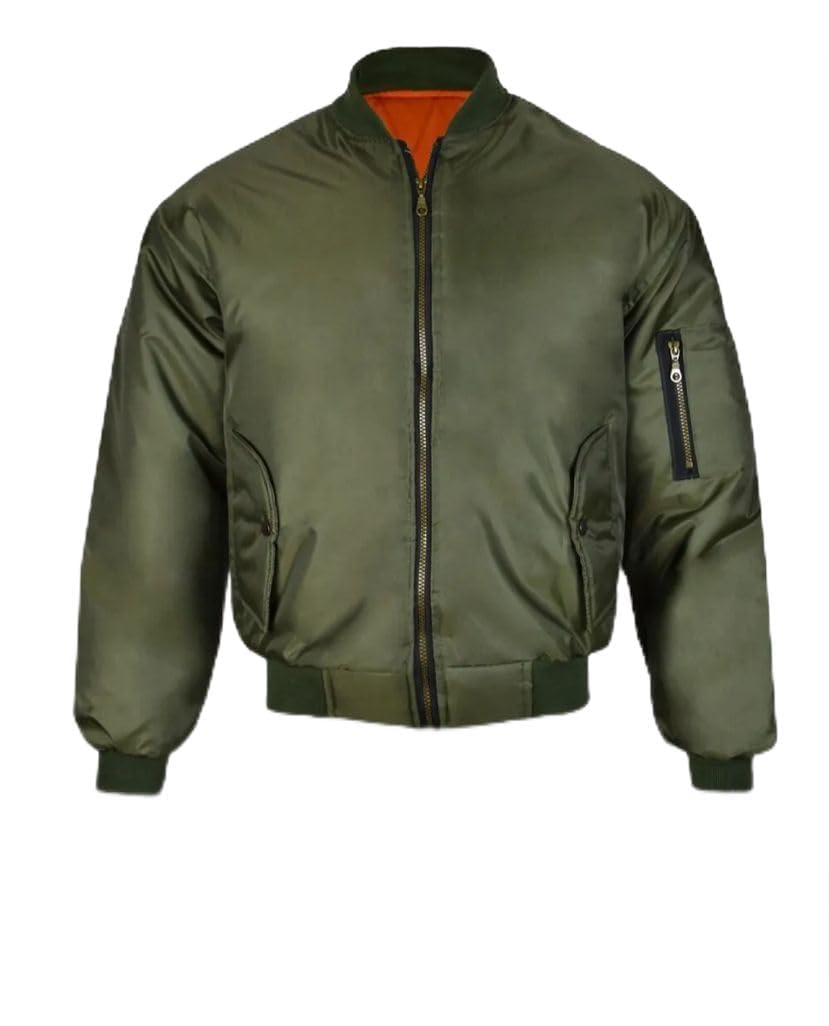 TIMMY'S COLLECTION Mens MA1 Jacket Army Pilot Biker Bomber Combat (UK, Alpha, L, Regular, Regular, OLIVE)