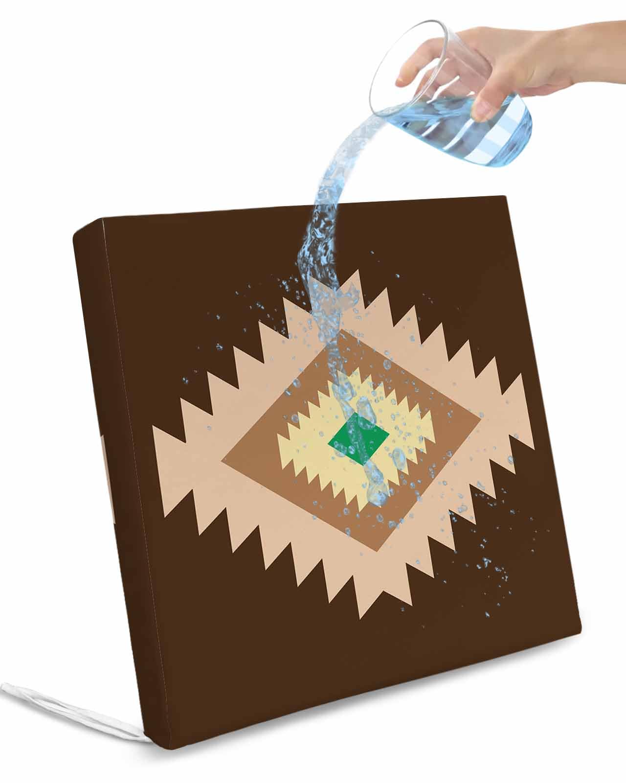 Homechoid Brown Boho Aztec Indoor Outdoor Couch Cushion Covers Replacement 2 Pack, Morocco Mexican Geometric Bohemian Waterproof Chair Sofa Seat Cover with Ties 22x22x4