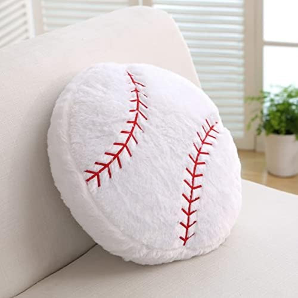 TONGMAN 14inch Football Throw Pillow,Fluffy Soccer Ball Stuffed Toys,Soft Soccer Stuffed Sport Balls Toys,Ball Pillow Soft Durable Plush Pillow Toy Sofa Decoration Gift (Baseball)