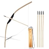 Wooden Bow and Arrow Set for Kids, Handmade Archery Toy with 5 Safe Arrows & Quiver, Outdoor Indoor Role Play Props Games for Boys Girls Ages 4-18, Educational Birthday Gifts for Youth