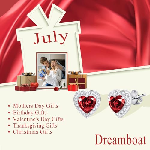 Dreamboat Heart Birthstone Stud Earrings 925 Sterling Silver Cubic Zirconia Heart Jewelry Valentine's Day Anniversary Birthday Gifts for Women3