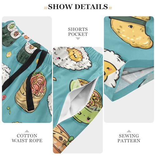 Men's Short Pajama Bottoms Kawaii Sushi Food Home Casual Sleep Pants3