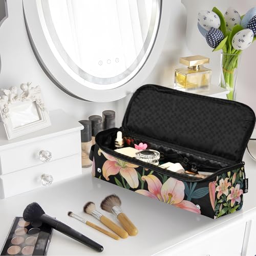 2 in 1 Organizador para Herramientas de Cabello con Alfombrilla Resistentes al Calor Grande para Planchas de Pelo y Secadores, Estuche de Viaje Flor Retro Lily para Mujeres miniatura 7